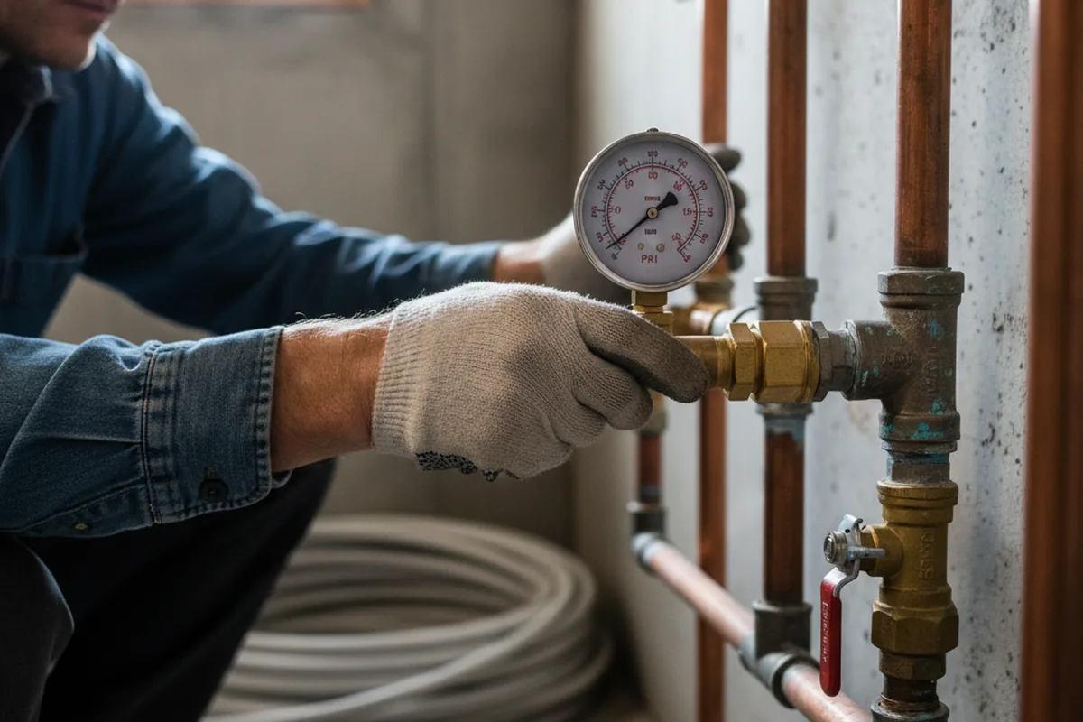 Pressure testing a repaired line during Water Line Repair in Franklin